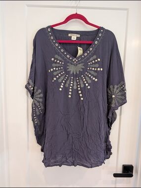 Arden B Slate Blue Embellished V-Neck Tunic